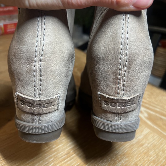 SOREL Joan of Arctic Wedge II Zip leather ankle boots sz 7 EU 38 Tan - Picture 5 of 8